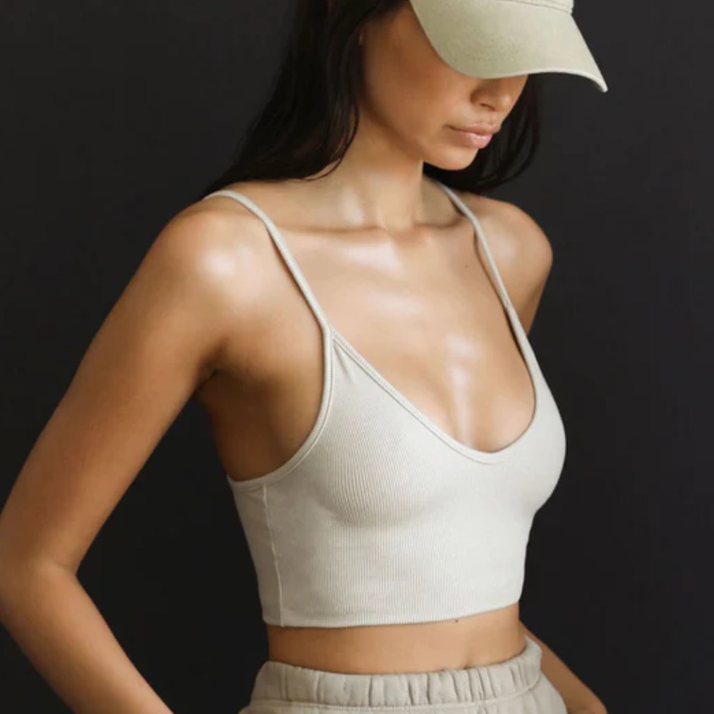 JOAH BROWN Strappy Crop Tank in Dune size S/M